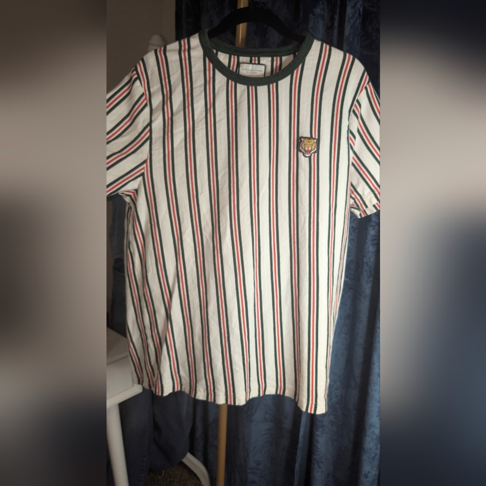 Denim & Flower Multicolor Striped Tee with Tiger Patch